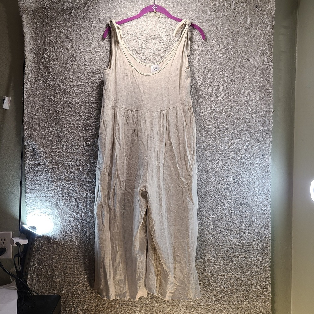 Princess Polly Tie Shoulder Cropped Linen Blend Wide Leg Jumpsuit Size 10